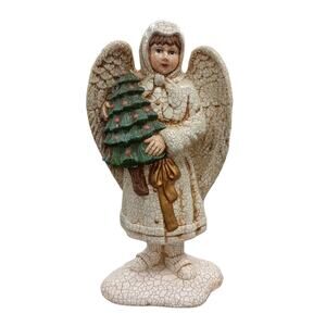 Vintage Angel W Tree Crackle Look Holiday Glitter Victorian Style Old World Tree
